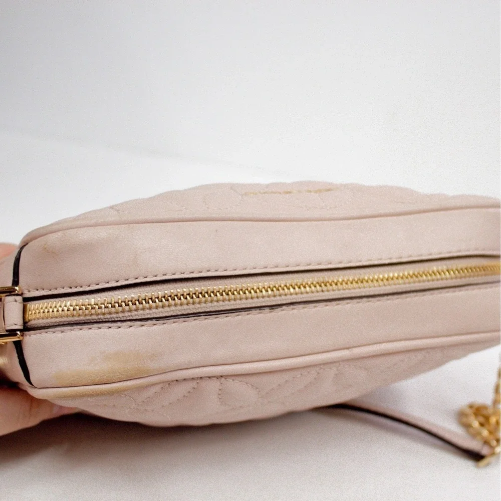Michael Kors Quilted Floral Light Rose Gold Leather Camera Crossbody